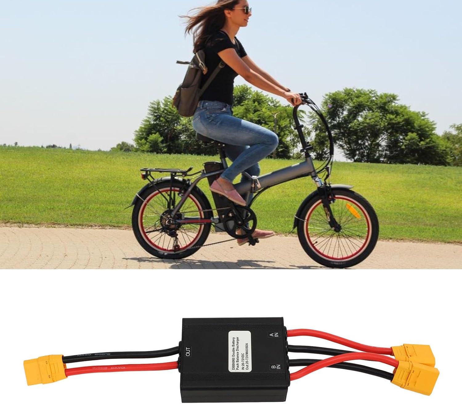 Double Battery Discharge Converter, 20-72V E Dual Battery Parallel Module Adapter, Electric Dual Battery Connector Adapter for Increase Battery Capacity, Interface, 60A