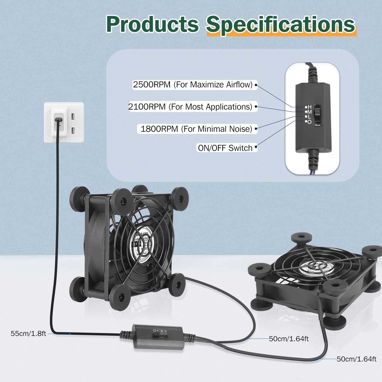JZK Ventilador USB De 80 Mm Con Control De Múltiples Velocidades Y Panel De Metal Que Protege