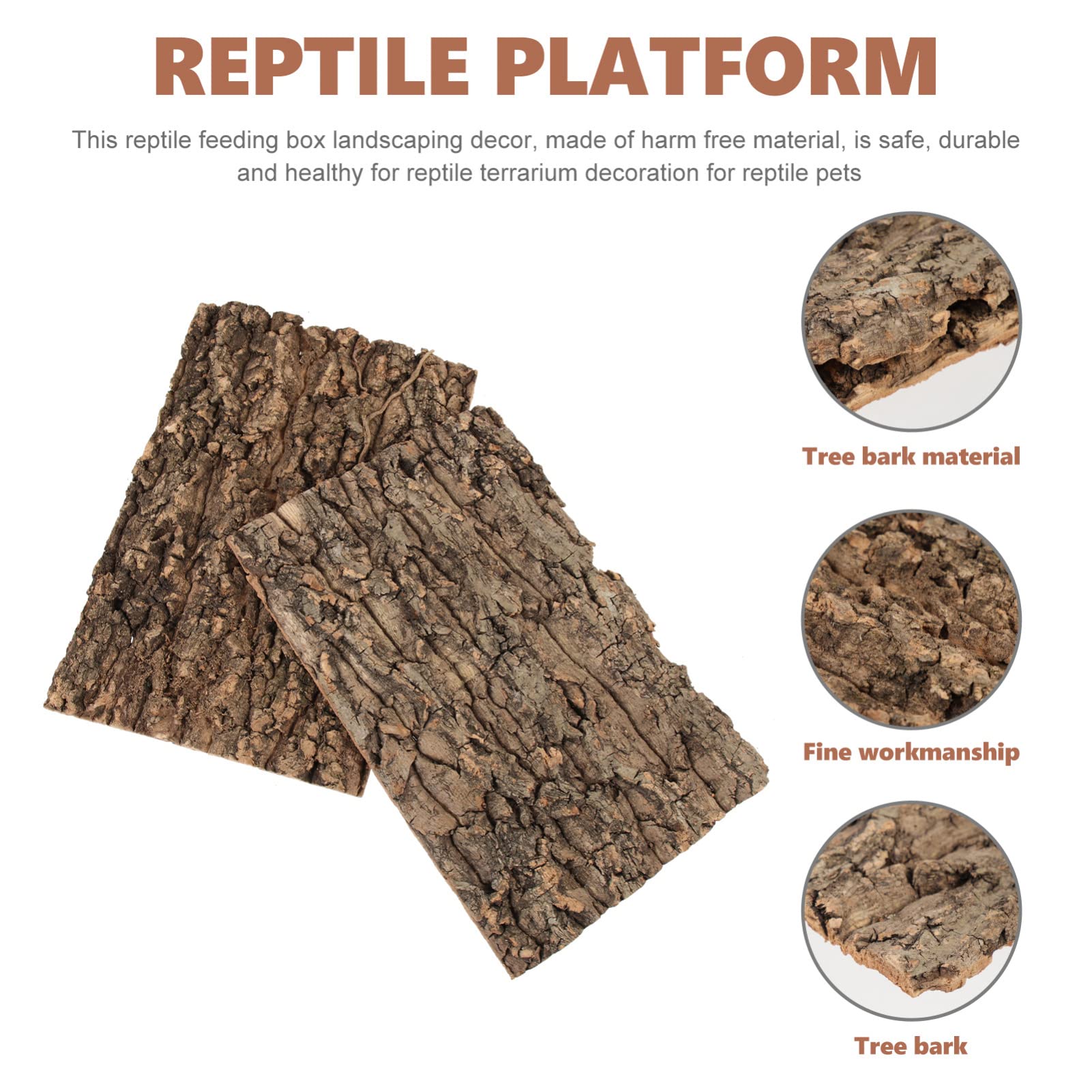 Warmhm 2Pcs Reptile Tree Barks Natural Cork Perchs Natural Flat Cork Wood Pieces Terrarium Substrate Tank Supplies - Image 4