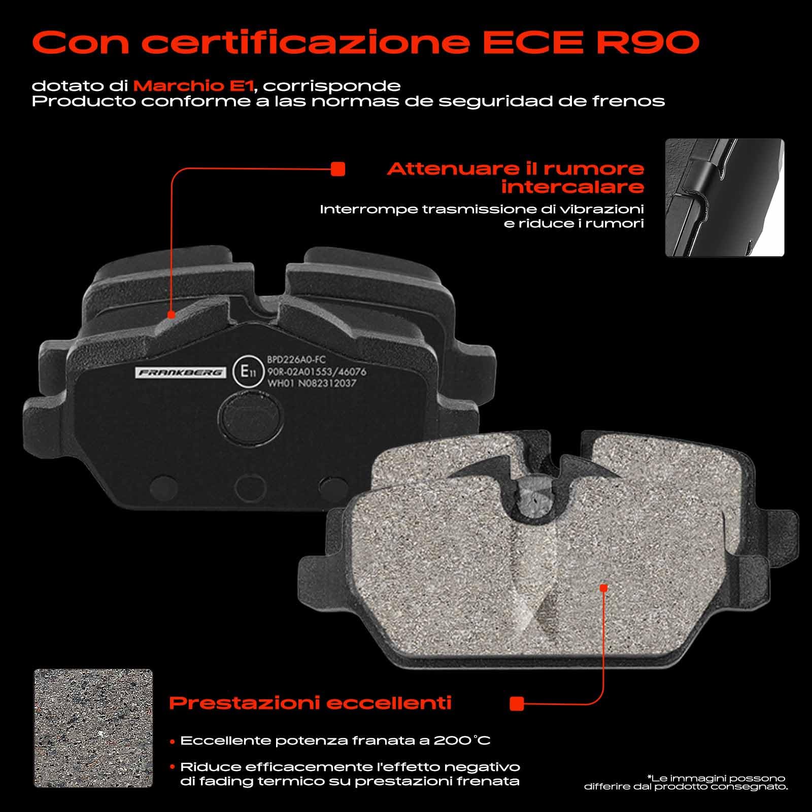Frankberg Set freni incl. 2x Dischi Freno + 4x Pastiglie dei Freni Posteriore Compatibile con M.i.n.i Countryman R60 M.i.n.i Paceman R61 Replace# 34219811539