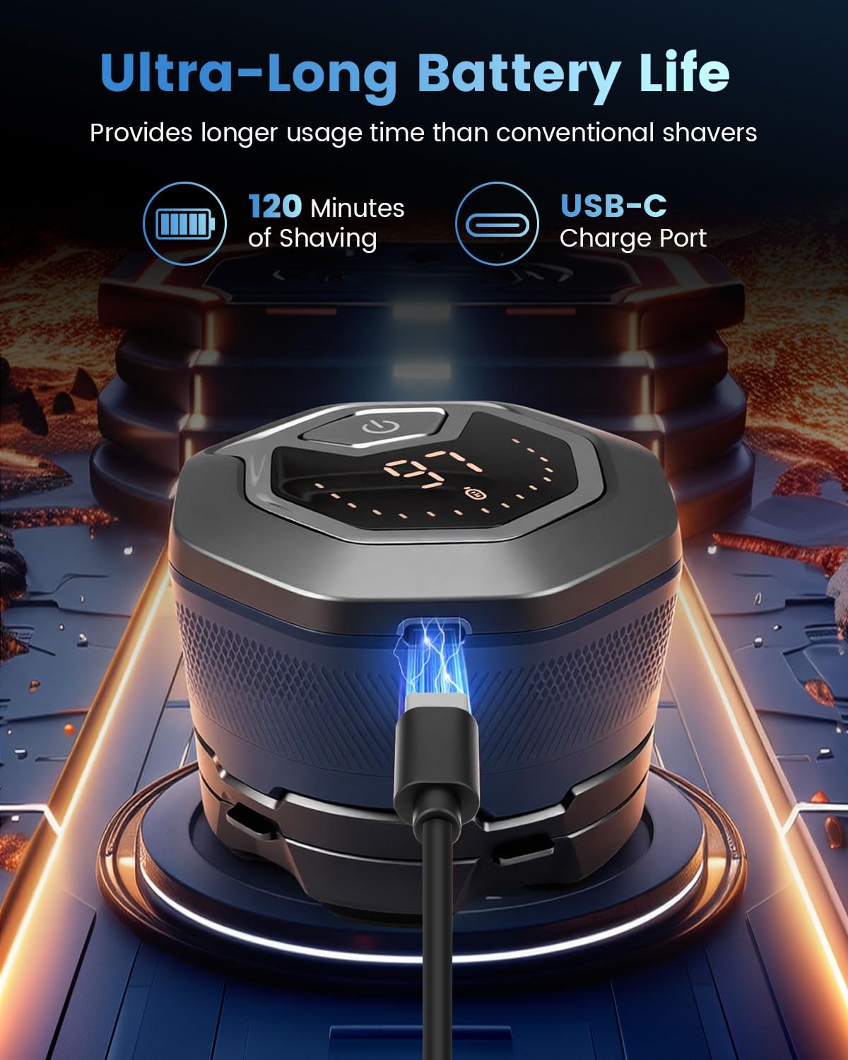 Maquinilla de afeitar calva para hombre, cabeza flexible 6D, afeitadora eléctrica para cabeza y barba para calvicie, impermeable, húmedo y seco, cargador rápido USB-C, cortador de calvicie ergonómico