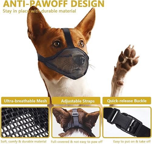 Miniatura 6 de Bozal suave para perros grandes, medianos y pequeños, bozal de malla de aire antimordeduras con correas ajustables, transpirable, bebible para