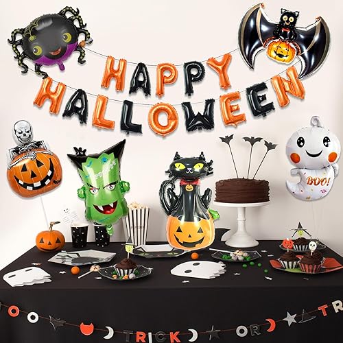 Miniatura 32 de Globos de aluminio de Halloween, juego de pancartas de globo negro para fiesta, kit de banderines de letras de Mylar de 16 pulgadas para decoración