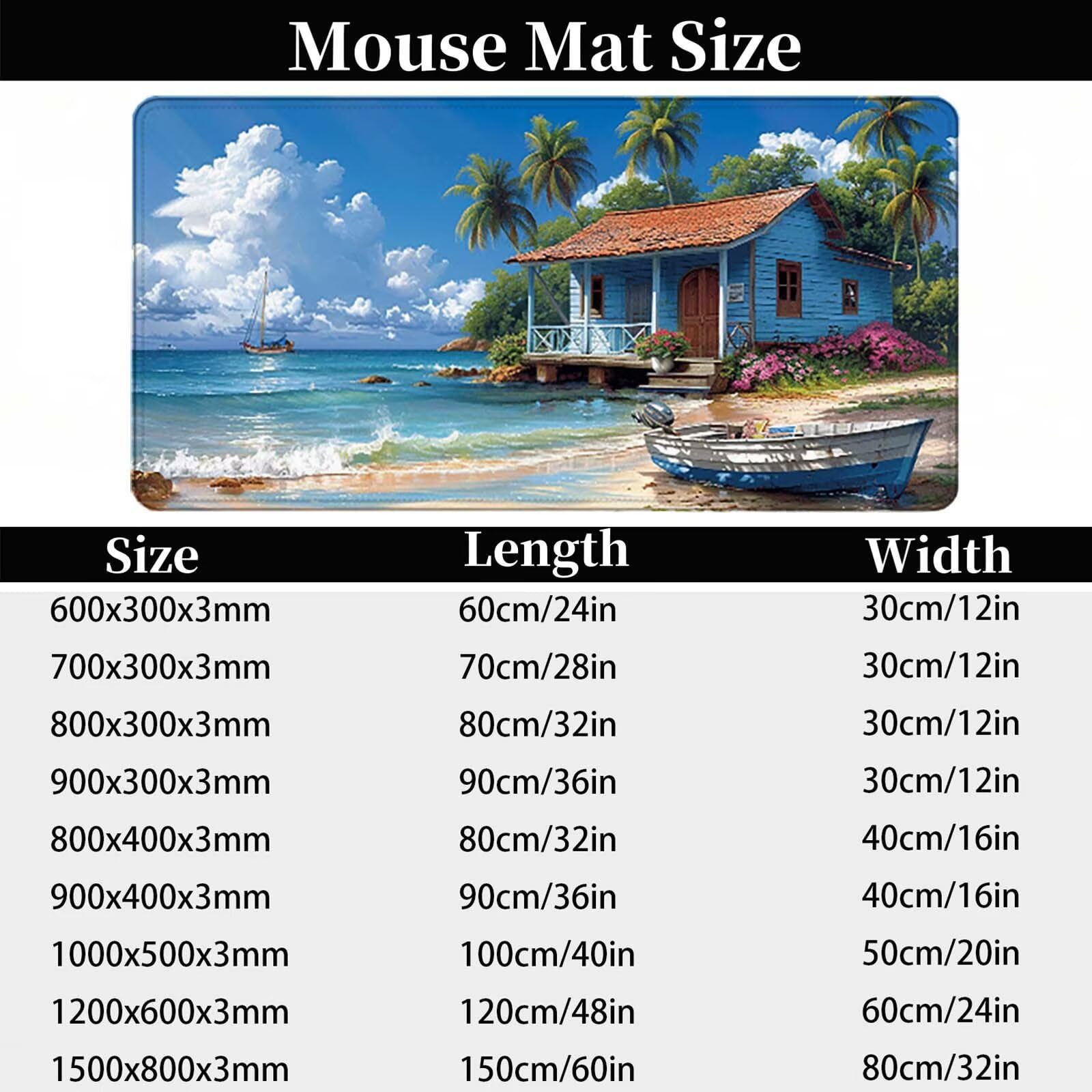 Biała podkładka pod mysz XXL 1200 x 600 mm, wodoodporna podkładka pod mysz ocean wzór szyte krawędzie design akcesoria biurowe antypoślizgowa gumowa podstawa powierzchnia dla graczy, biurko -hjw2506UN