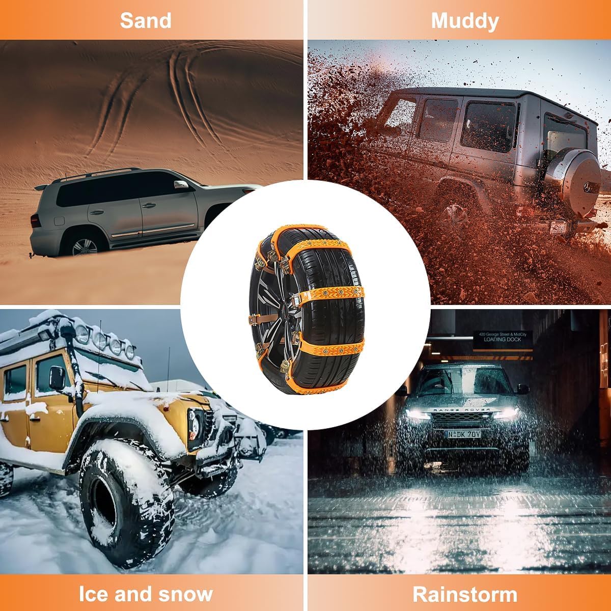 Schneeketten, Auto Schneekette für Reifen, 8 Stück Universal Winter Reifenketten 165-255mm, Anti Rutsch Autokette mit Handschuhen, Verstellbares Rutschfeste Ketten für Auto, LKW, SUV