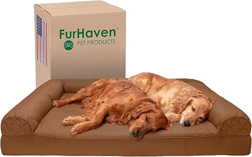 Miniatura 32 de Furhaven - Cama ortopédica para perros, estilo sofá, acolchada, con funda extraíble y lavable, marrón tostado, tamaño jumbo (XL) Café,Dark