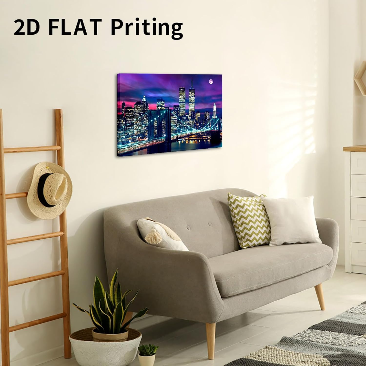 ChaudArt Night New York City Scene Picture Print on Canvas Framed Gallery Wrapped Modern Home and Office Decoration