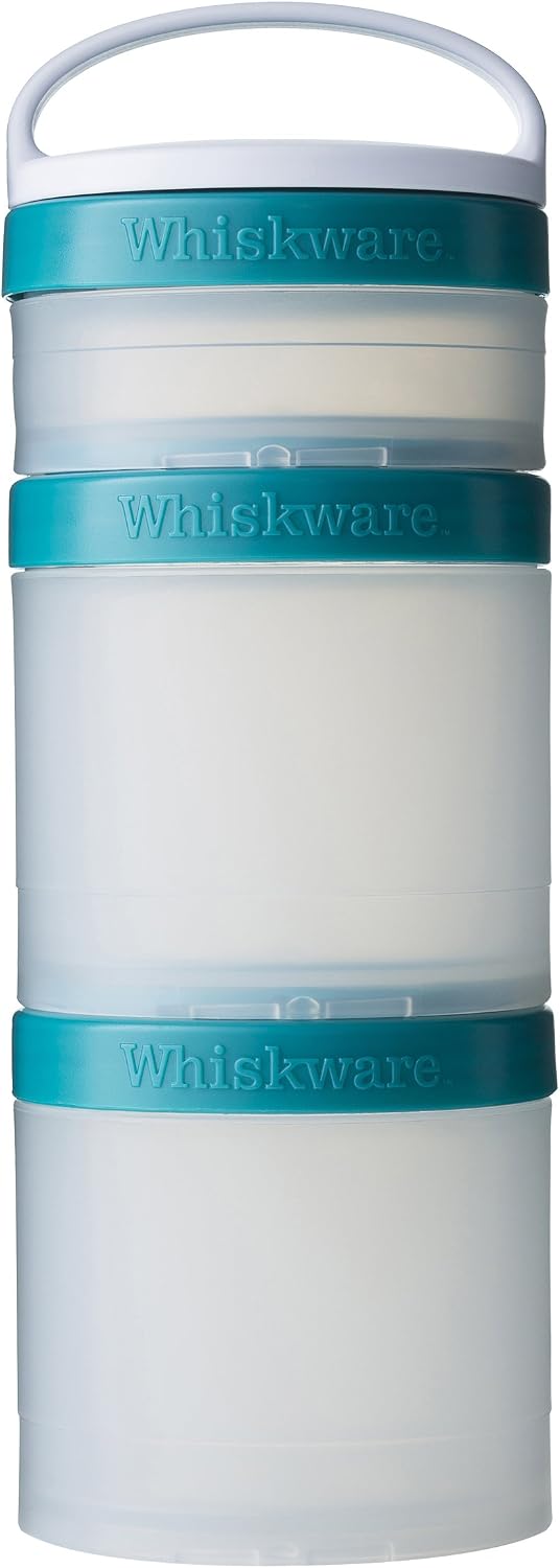 Whiskware Pack Plastic Containers for Toddlers, Kids, and Adults 3 Stackable Snack Cups for School, Travel, and Portion Control, 1/3 cup+1 cup+1 cup, Teal