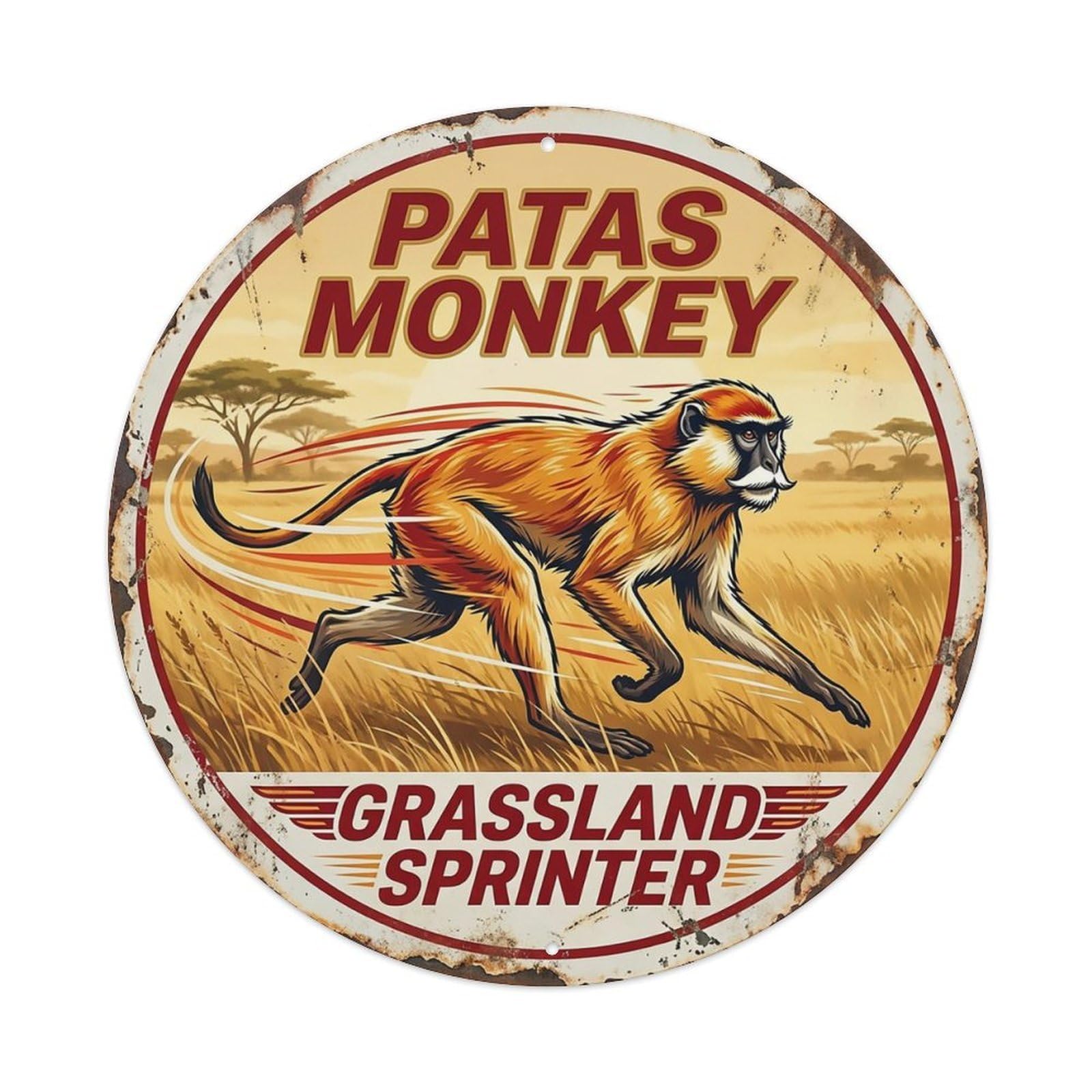 Cxhjca 8X8inch(20X20cm) Patas Monkey Grassland Sprinter Metal Tin Sign