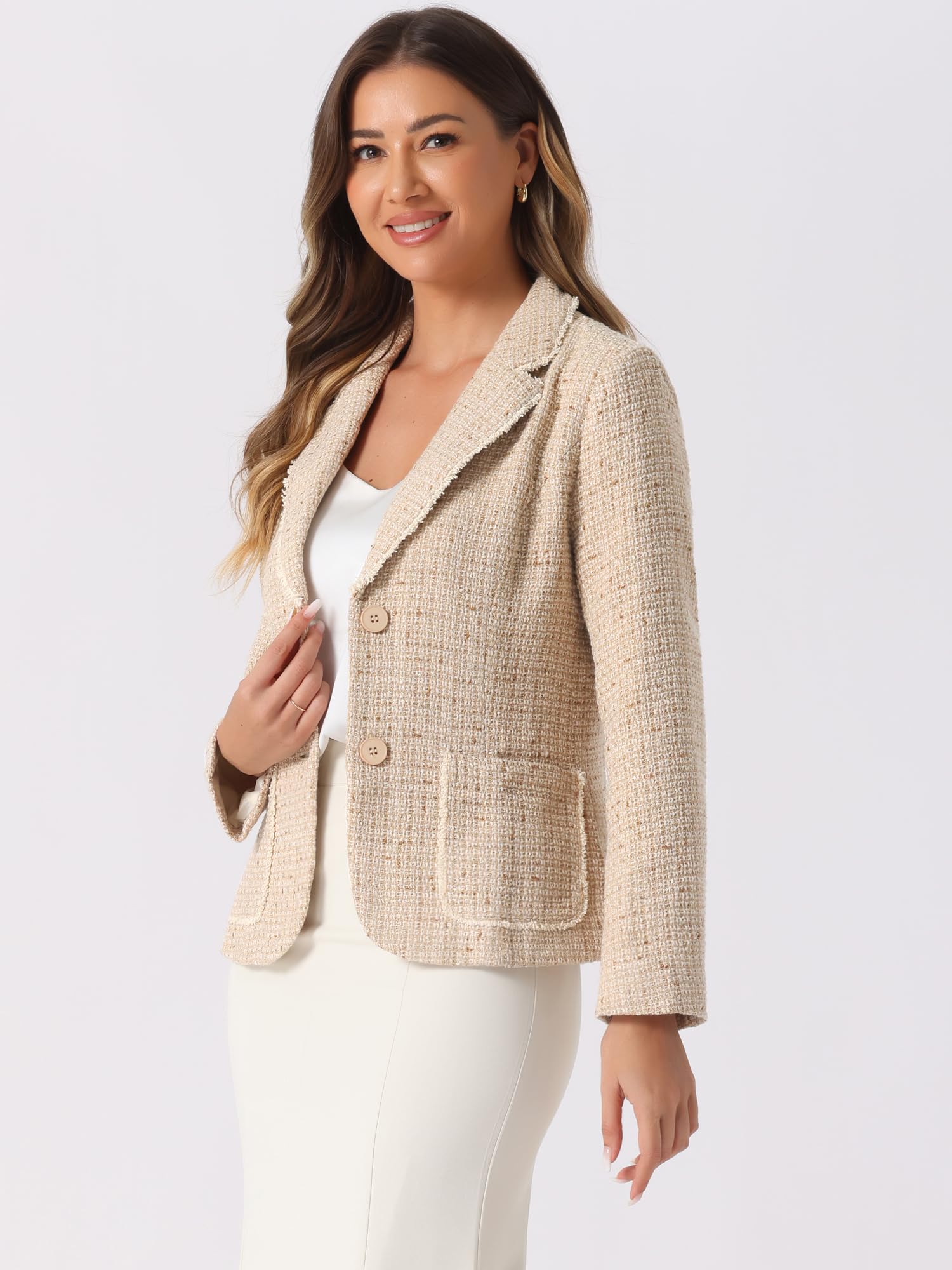 Allegra K Donna Giacca in Tweed Scozzese per Giacche Eleganti con Bottoni sul Bavero E Maniche Lunghe | Elegante stile vintage, a maniche lunghe, autunno inverno, con bottoni, tasche frontali