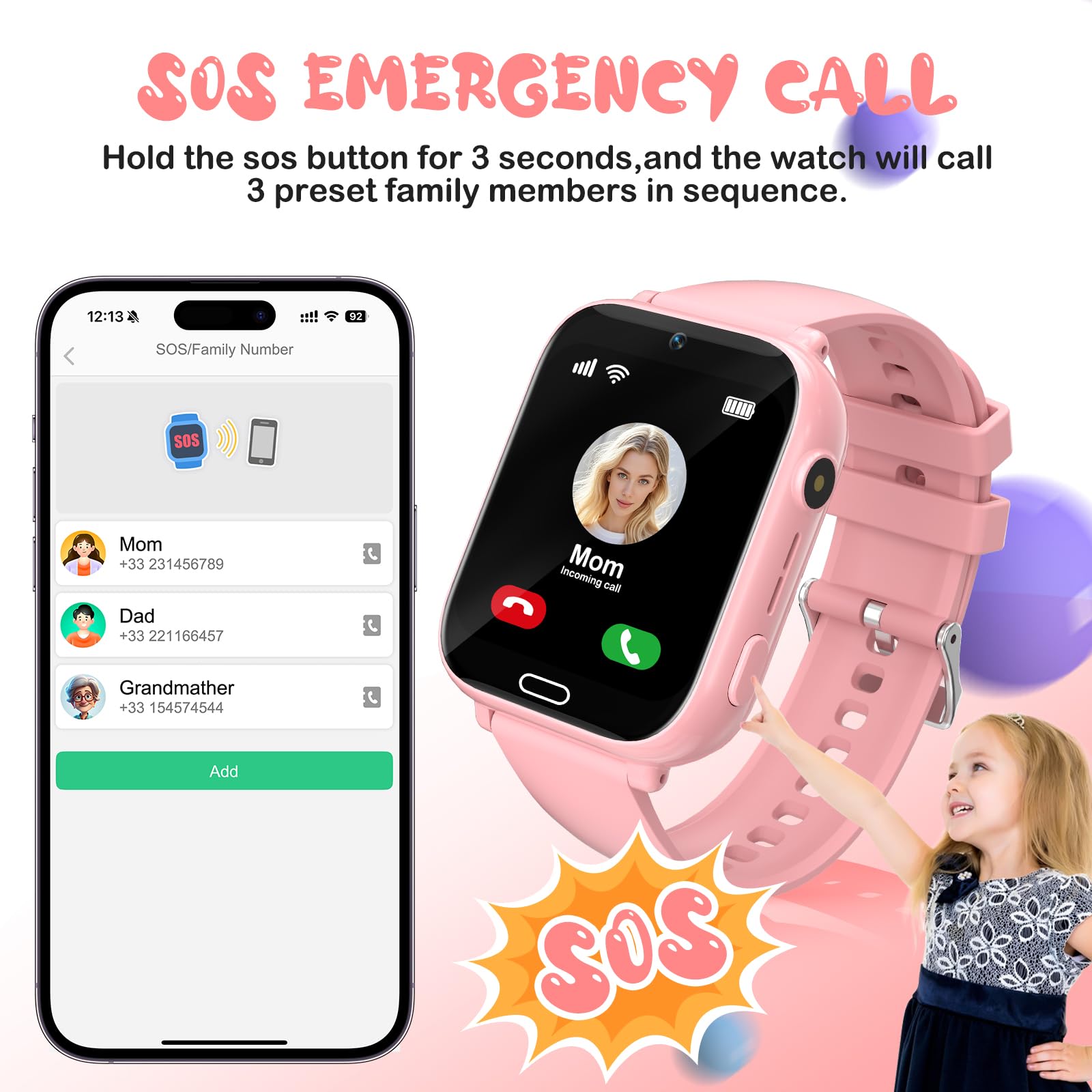 POFIBO Kids Smart Watch Boys Girls, 4G Kids GPS Tracker Watch with Phone, Video Calls, Voice Chat, SOS, Games, Alarm Clock, School Mode, Torch, Smart Watch for Boys Girls 4-16 Years — view 4