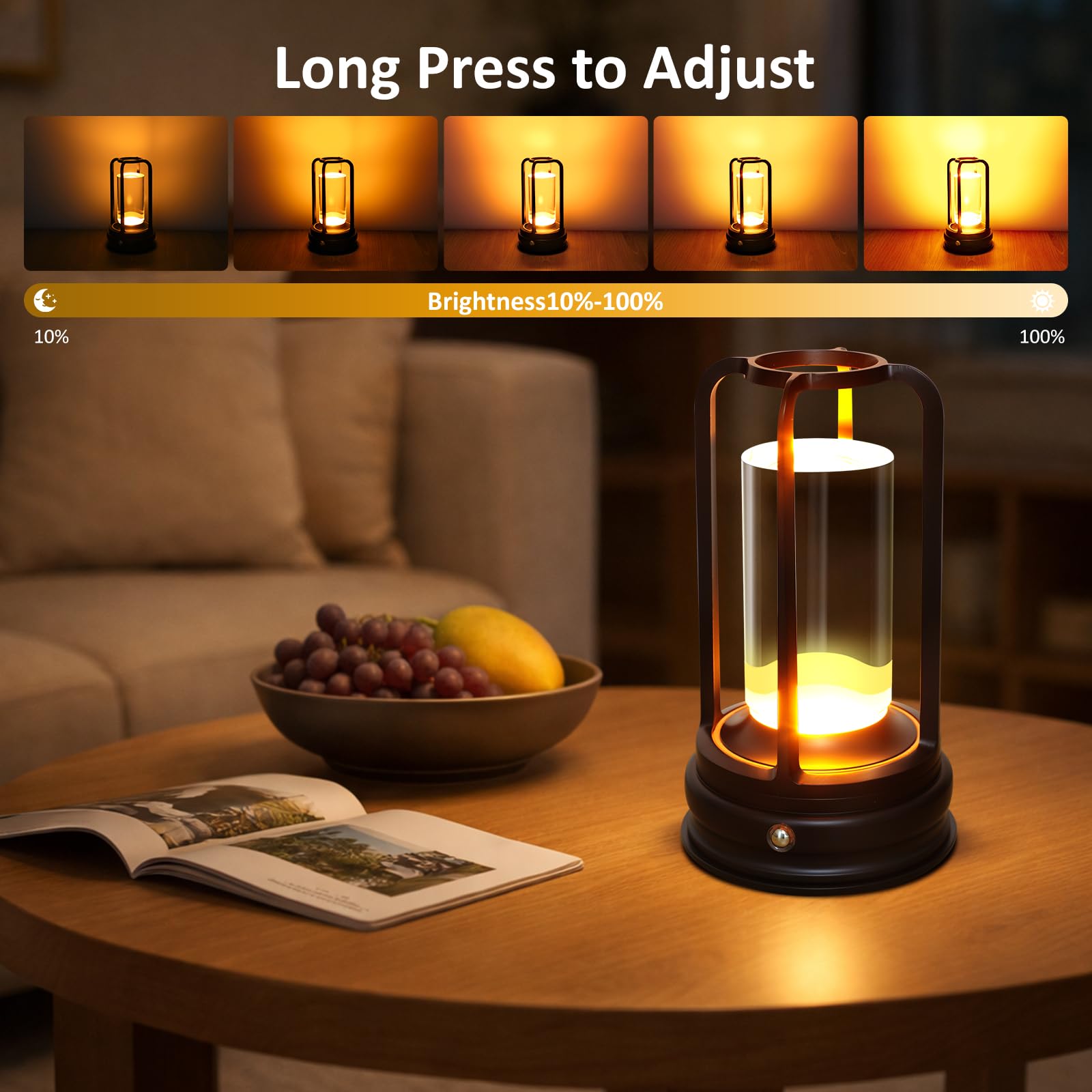 Kangtaixin LED Tischlampe kabellos, 2 Pack, Dimmbare Akku-Tischlampe mit Touchsteuerung, 3 Lichtfarben, Nachttischlampe aus Metall, für Schlafzimmer & Wohnzimmer, Schwarz