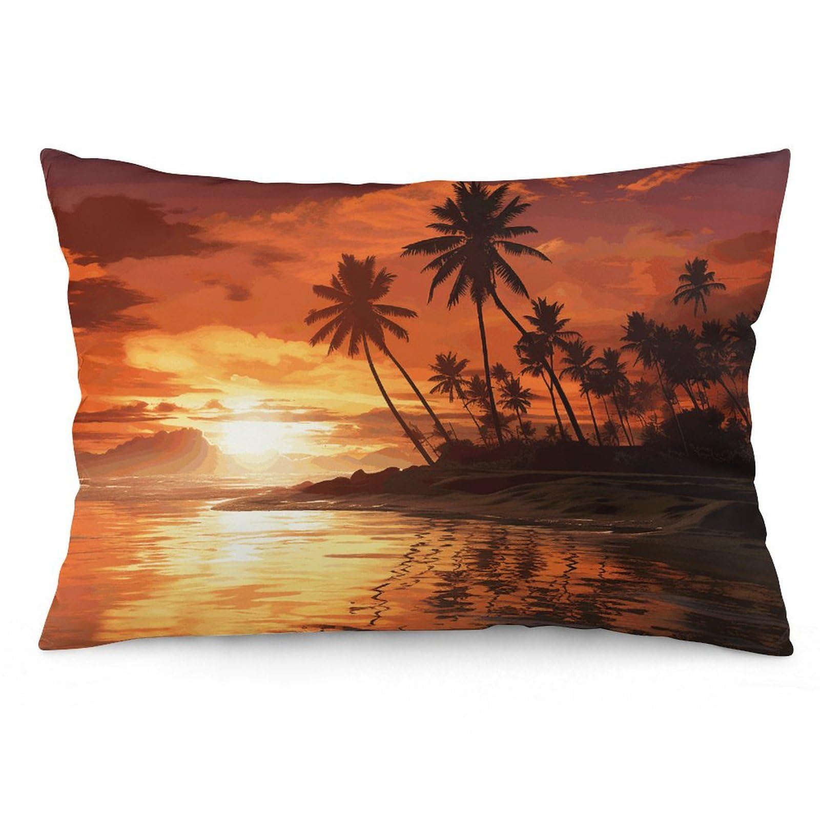 2 Pack Pillow Cases for Hair and Skin, Soft Breathable Pillow Case Covers with Hidden Zipper, Palm Tree Sunset Pillowcase 16 "x24 Pillow Covers for Sleeping Gift