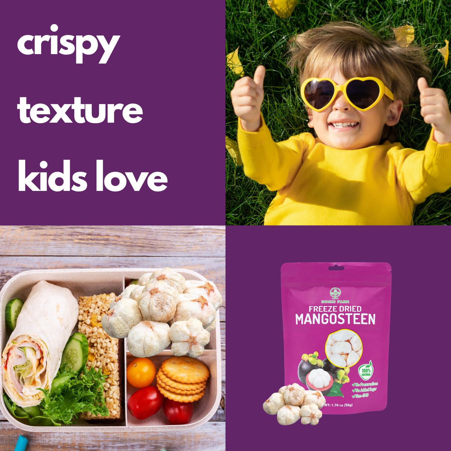 NOKKI FARM Freeze Dried Mangosteen - Healthy & Exotic Tropical Fruit Snacks, No Added Sugar or Preservatives, Kid-Approved, Shelf-Stable & Portable for On-The-Go Snacking - (Pack of 3)