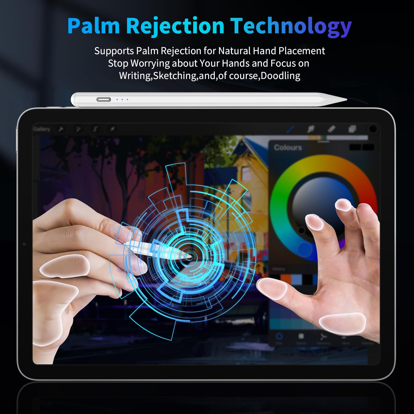 AMZBOSS Penna per Apple iPad 2018-2025, Penna iPad con Rigetto del Palmo, Ricarica Rapida E Sensibilità All'inclinazione, Compatibile ipad A16/10/9/8/7/6,Pro 11/12.9,Air 3/4/5/M2/M3,Mini 5/6