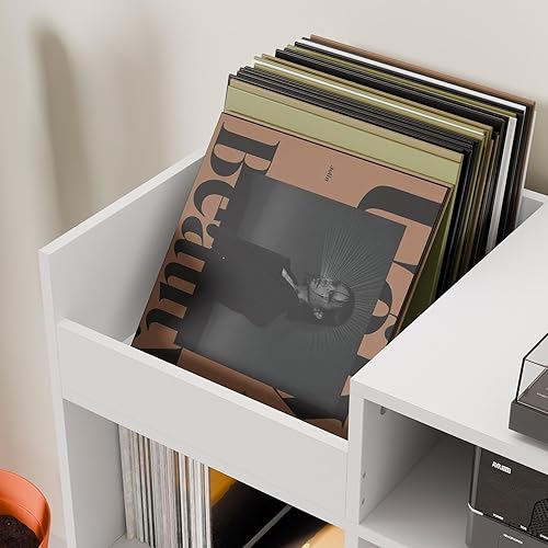 Miniatura 6 de Cozy Castle Soporte grande para tocadiscos, gabinete de almacenamiento de vinilo moderno de mediados de siglo, soporte para consola multimedia,