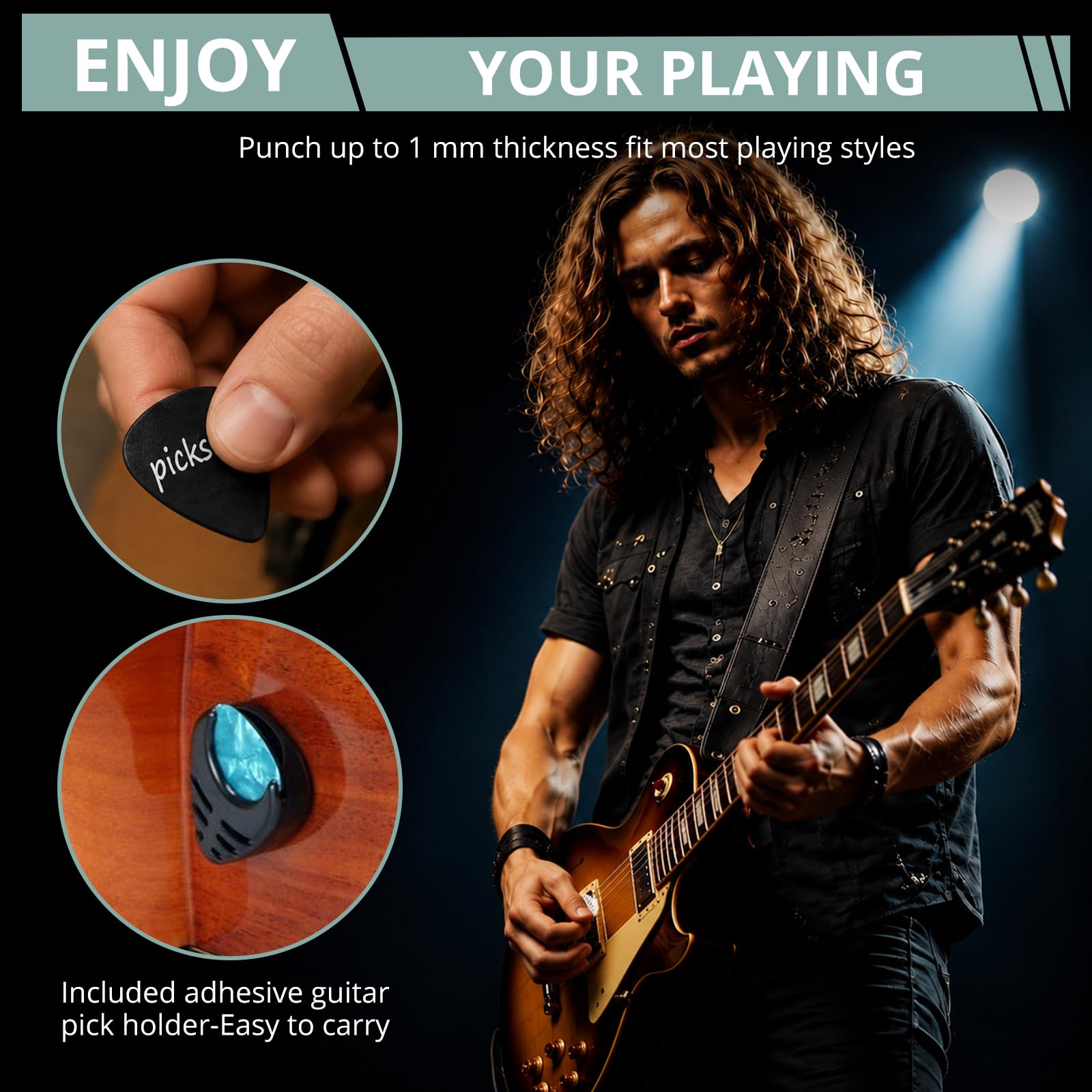 CAMWAY Kit de herramientas para perforar púas de guitarra con 25 tiras de