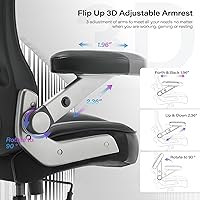 Vista 5 de Silla de oficina grande y alta de 600 libras, silla de computadora ejecutiva resistente con brazos abatibles 3D, ruedas grandes, silla de escritorio