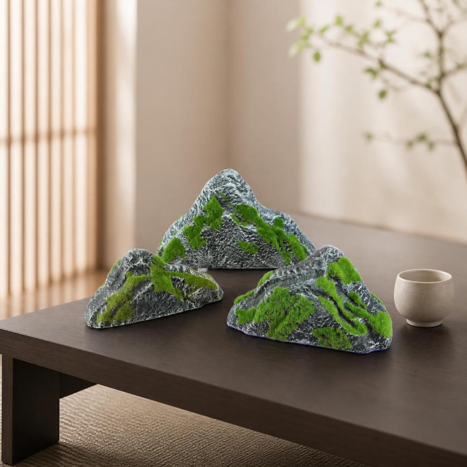 Colcolo 3 Pezzi Pie Finte con Muschio Forma Montuosa Irregolare, Mini Rocce Paesaggistiche con Muschio Finto, Floccato, per Terrario, Giardino Fatato, Acquario