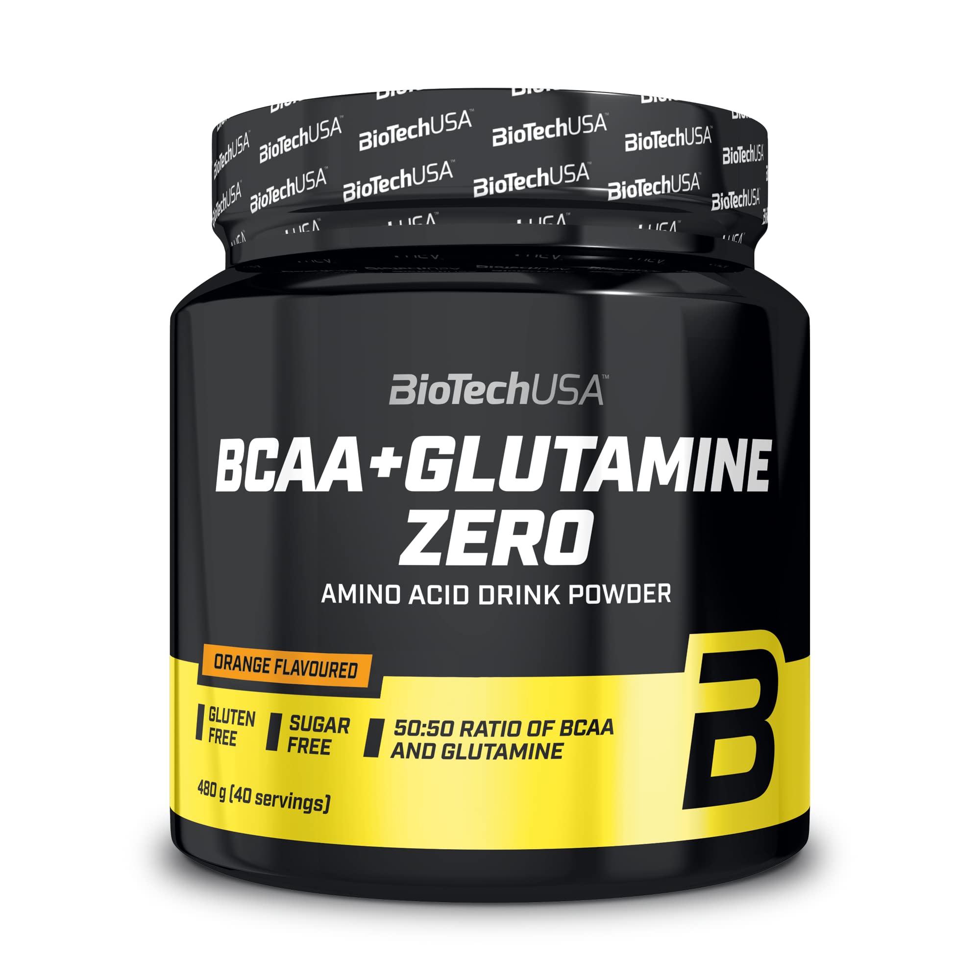 BioTechUSA BCAA+Glutamine Zero | BCAA con L-glutammina in rapporto 1:1 | Leucina, isoleucina e valina | Senza zucchero, Senza glutine | Vegano | 480 g | Arancia