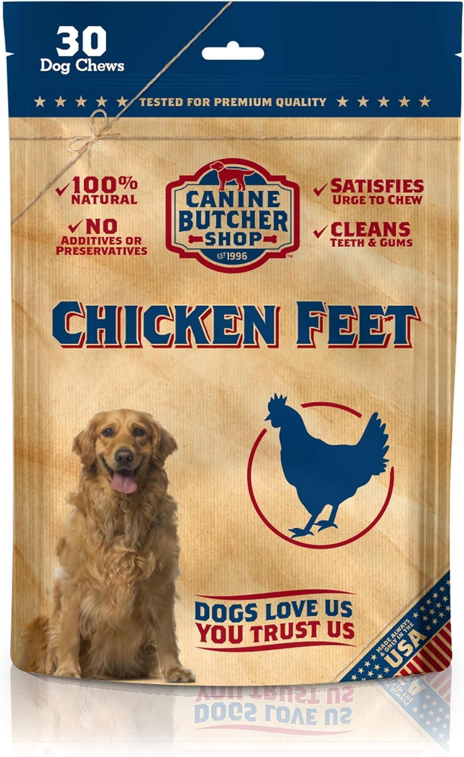 Canine Butcher Shop Chicken Feet Dog Treats, Raised & Made in USA (30-Pack), Dehydrated Chicken Feet, All Natural Dog Chews & Dog Snacks