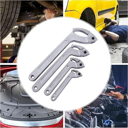Miniatura 2 de Juego de 4 llaves de gancho de clavija C ajustables, llave C ajustable, llave C, cromo vanadio para apretar tuercas de bloqueo y rodamientos