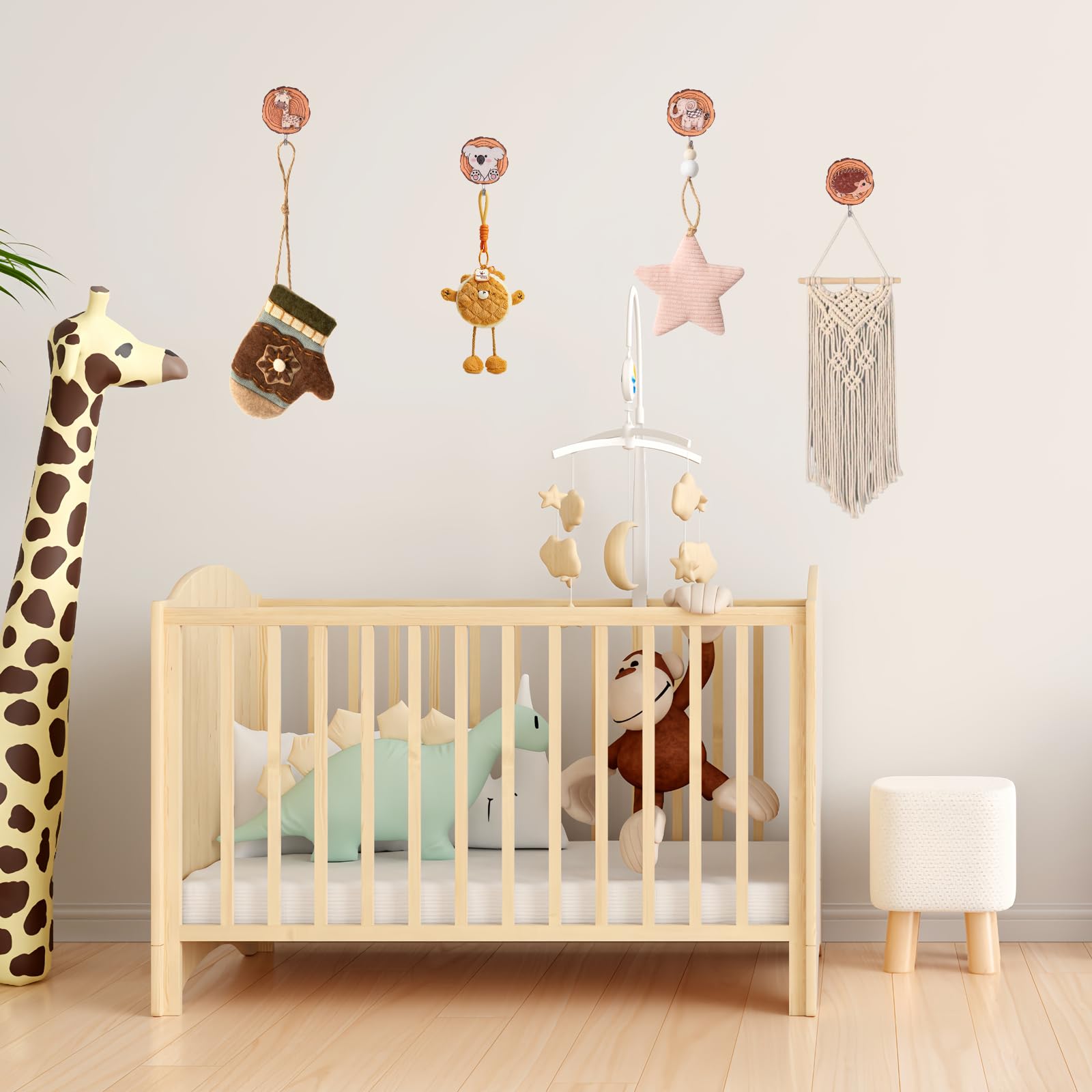 8 Pièces Porte Manteau Mural Enfant,Patere Bois Forme Animale,Crochet Mural en Bois pour Animaux,Crochet Chambre Enfant Adhésif,Porte-Manteaux Animaux pour Les Salles de Bains,Les Chambres D'enfants