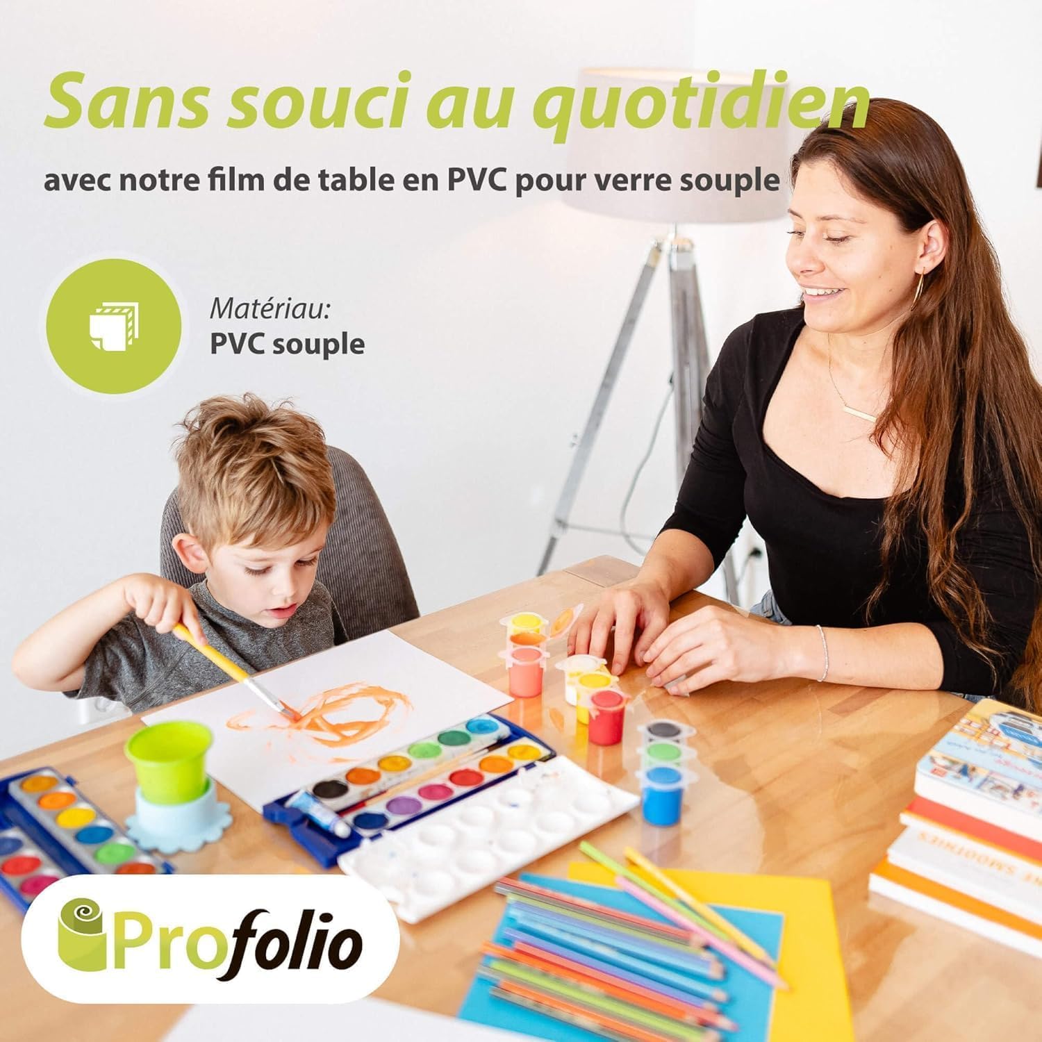 Profolio Film de protection de table rond et transparent avec bord en V biseauté - Nappe transparente brillante pour protection de table - Film transparent de 2 mm pour votre table - Diamètre : 130 cm