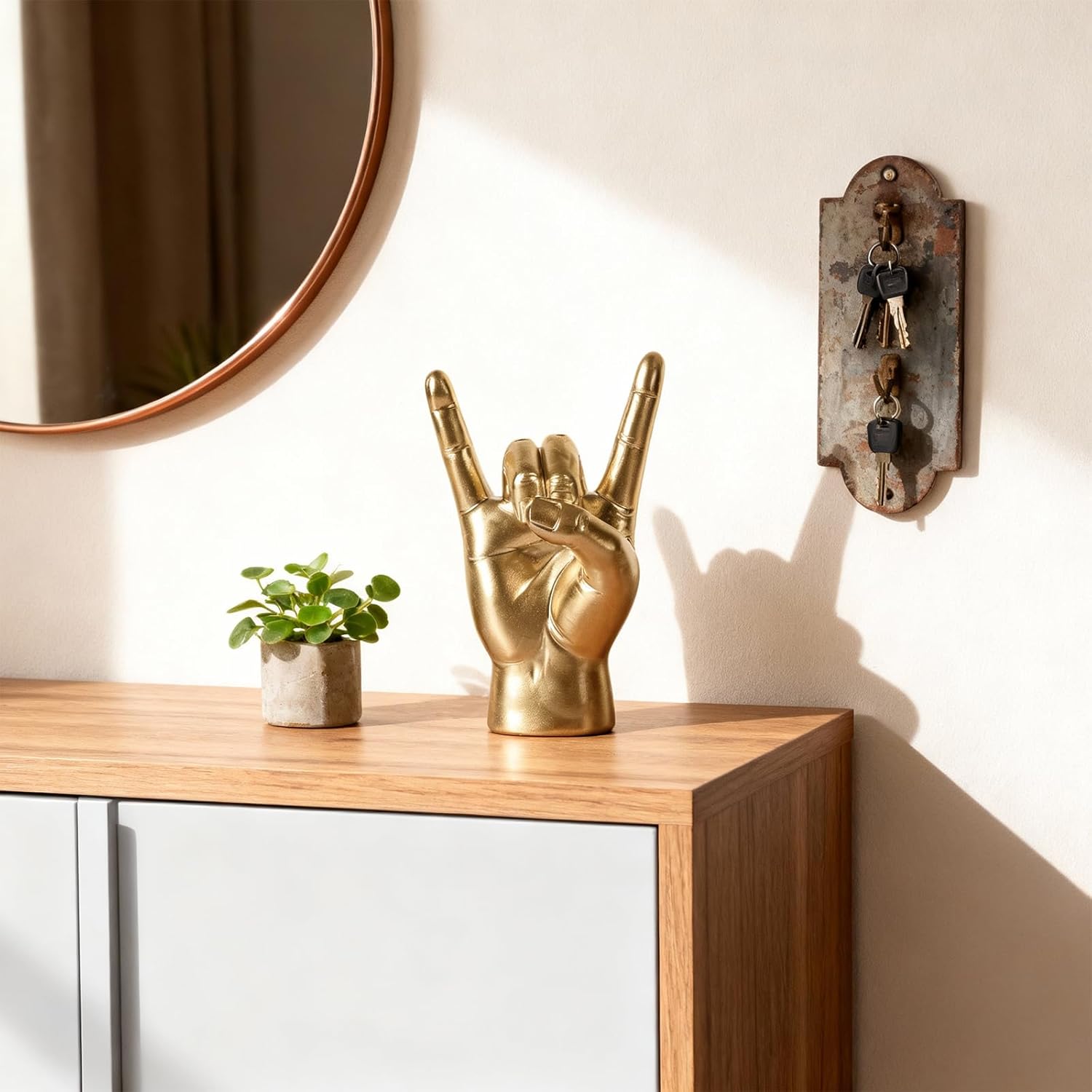 7.7" Gold Resin Rock On Hand Gesture Statue – Symbolic Rock Culture Music Lovers’ Decorative Tabletop Sculpture for Bookshelf, Desk, Mantel, Home, Office, Modern and Roll Decor - Image 6