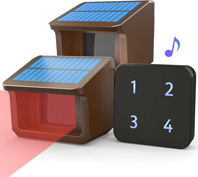 800 Meters Solar Driveway Alarm System-Up to 70FT Wide Sensor Range 3 Adjustable Sensitivities-Fully Weatherproof Outdoor Motion Sensor&Detector DIY Security Alert System-1 Receiver and 2 Sensors KIT