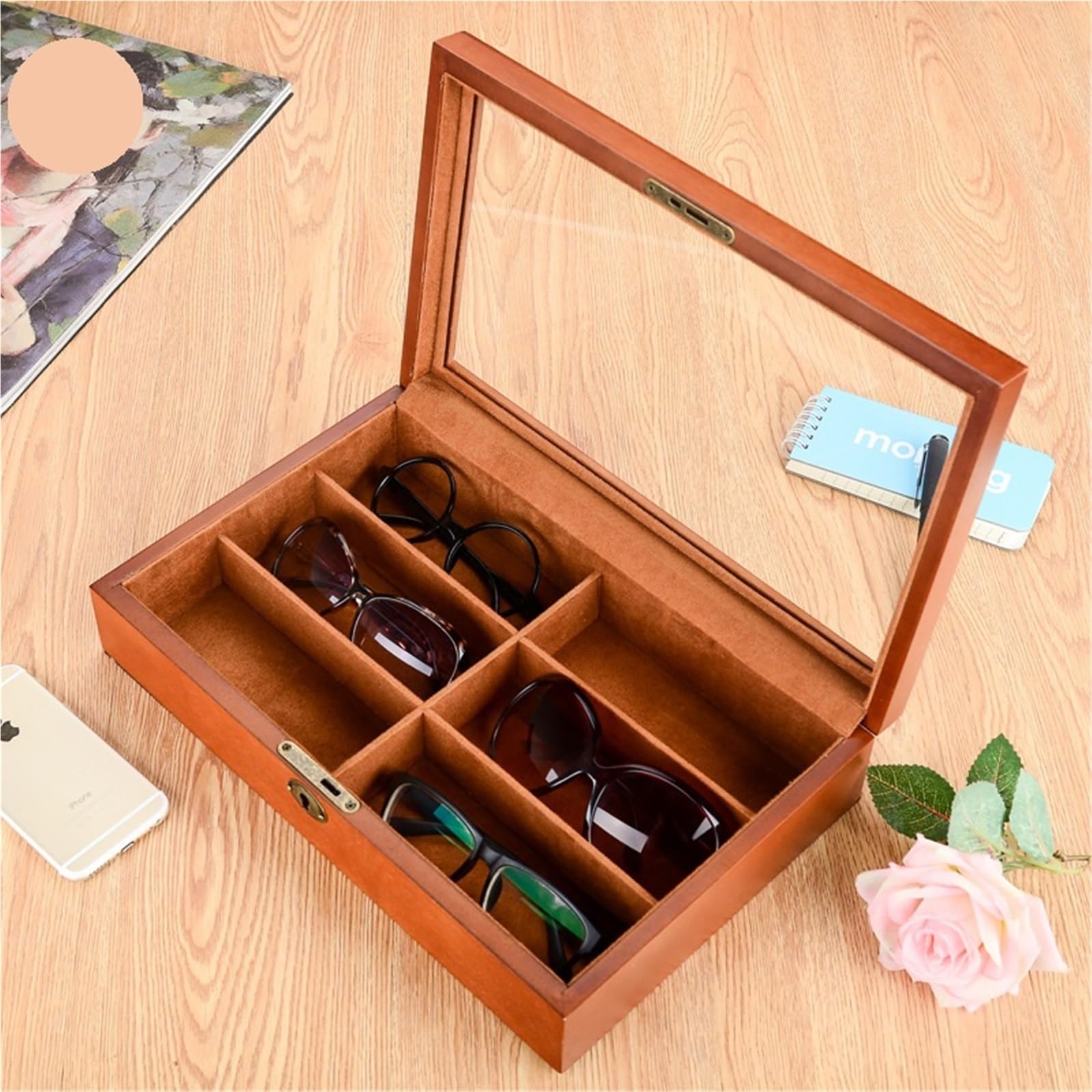 Organizador para Gafas De Sol Organizador de Gafas de Sol de Madera for Mujer y Hombre, Estuche de exposición for Gafas de Sol, Caja de Soporte for Almacenamiento con 6 Ranuras