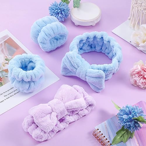 Miniatura 6 de 4 diademas de spa, muñequeras para lavar la cara, muñequeras para lavar la cara, muñequeras para el cabello, para mujeres y niñas, maquillaje para