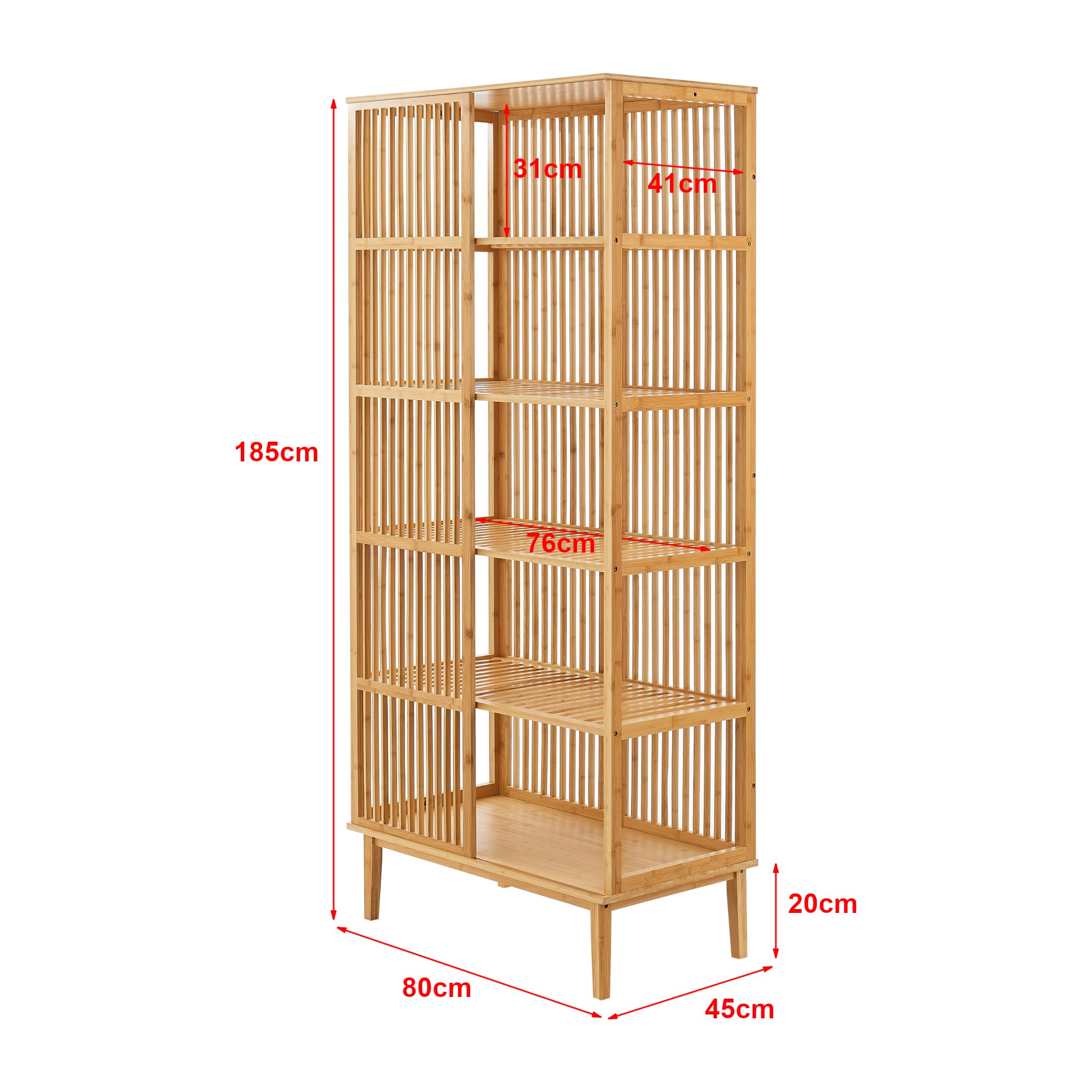 [en.casa] Juego de Guardarropa - 1x Perchero Burro + 1x Estantería de Pie para Dormitorio Recibidor Oficina Ventilación Óptima Alta Visibilidad Elegante Bambú 185 x 160 x 45 cm - Color Natural