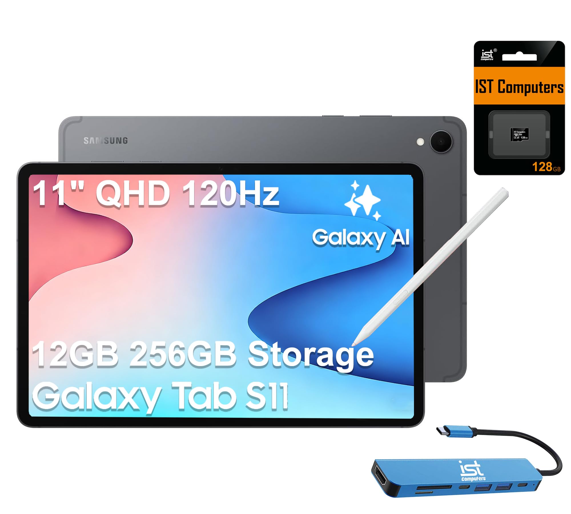 Samsung Galaxy Tab S11 AI Tablet, 11" 120Hz AMOLED 2X, 256GB Storage (128GB+128GB SD Card), 12GB RAM, S Pen, 2K+ Touchscreen, Light & Slim, 18-Hr Battery Life, 13MP+12MP Camera, SM-X730, NA Version