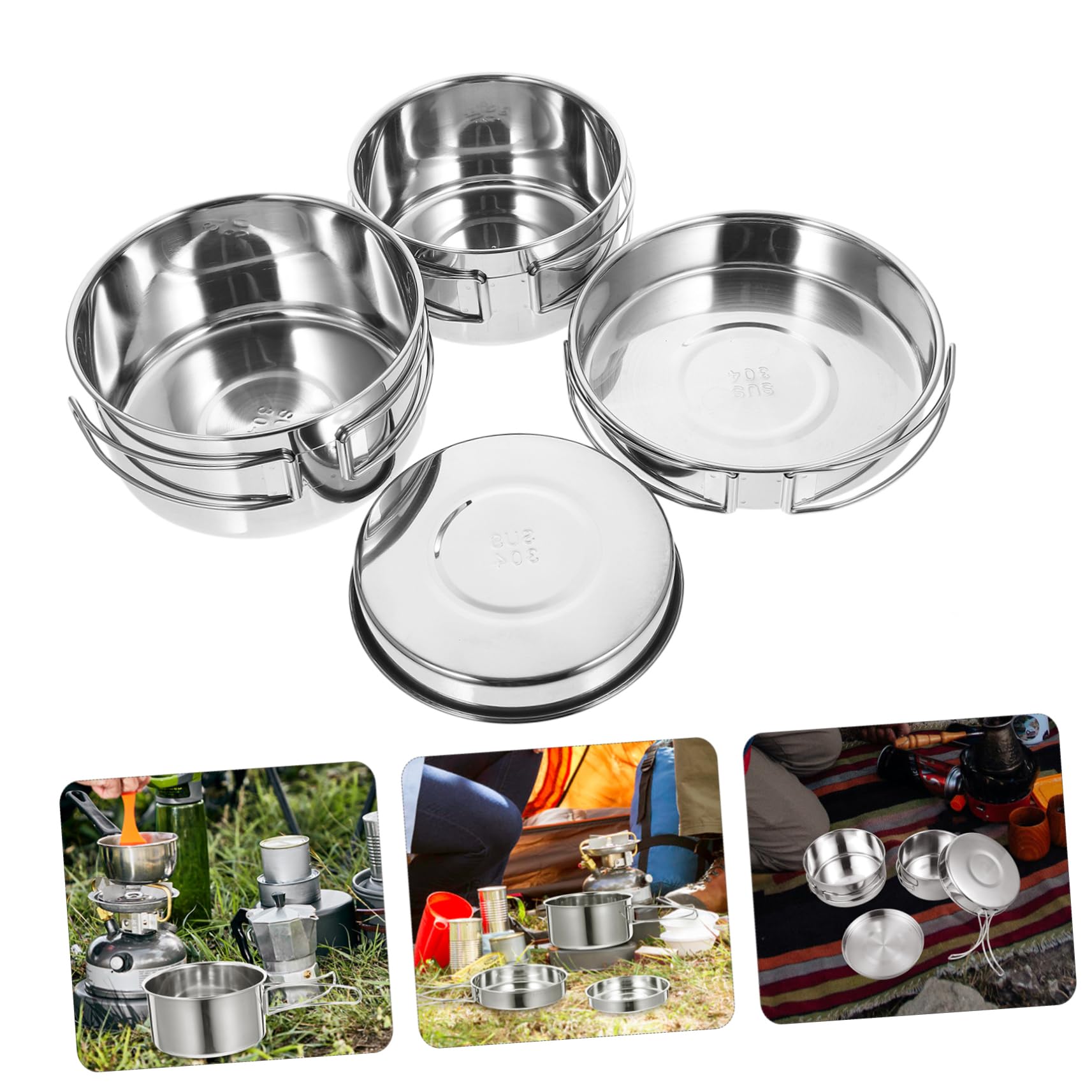 BCOATH 1set Camping Cookware Stainless Steel Cooking Utensils for Outdoor Use Lightweight and Picnic Pots and Pans Easy to Clean Camping Kitchen