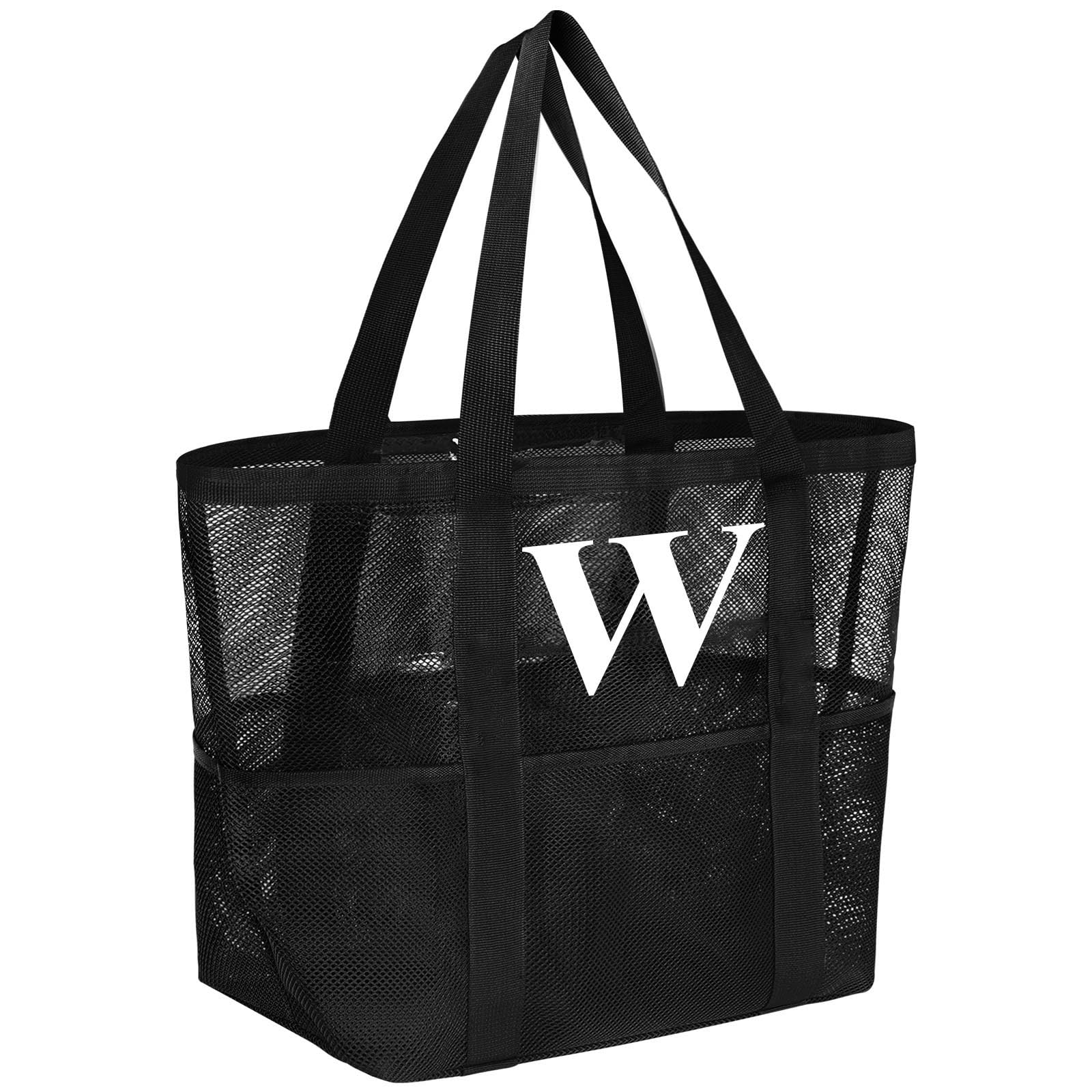 wanchel Personalized Mesh Beach Bag for Women - Waterproof Initial Tote Bag for Family Travel, Toys, Vacation Essentials