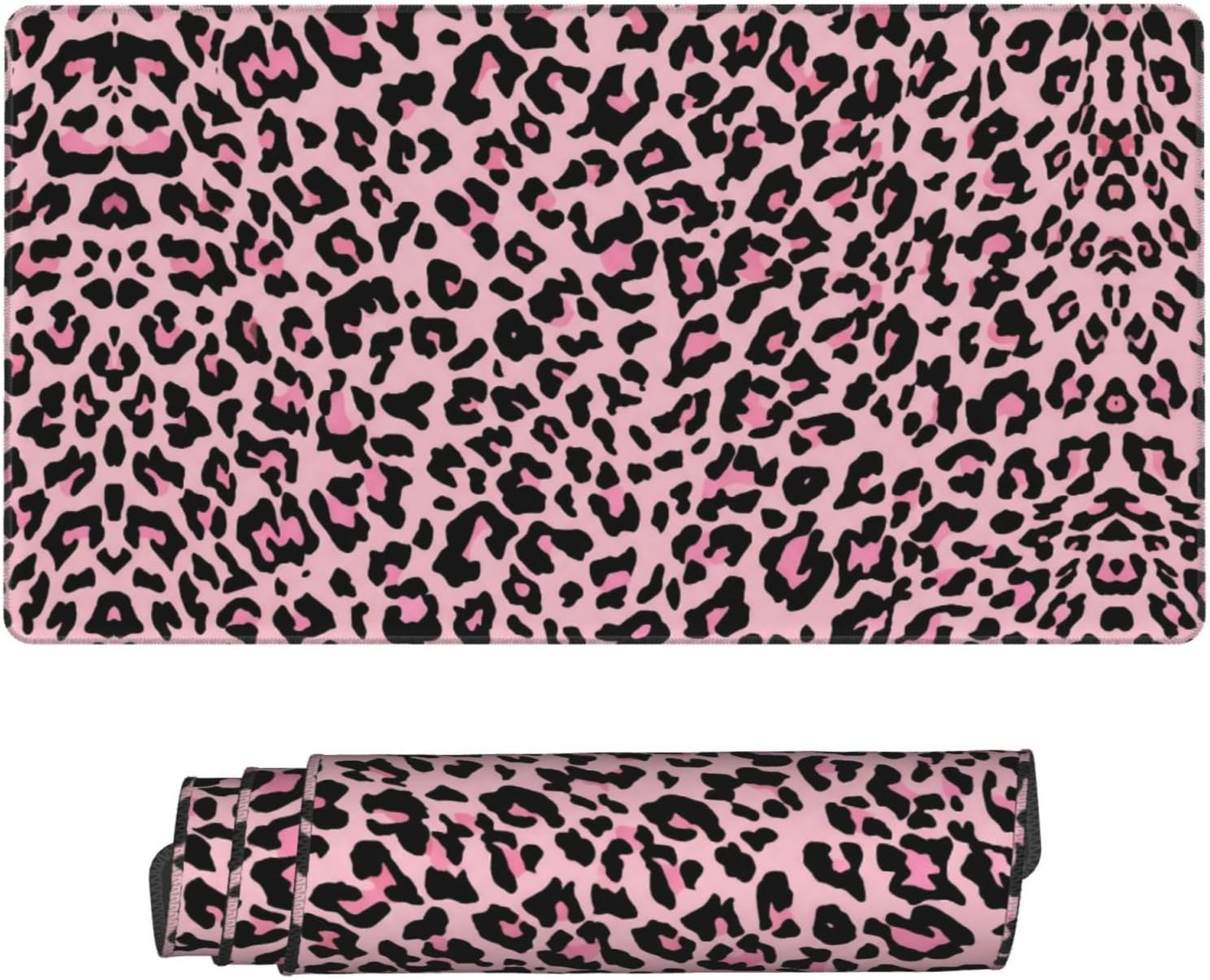 Leopard Large Mouse Pad & Desk Mat Pink Black Cheetah Print Extended Mousepad Non-Slip Rubber Base Laptop Computer Keyboard Pad for Gaming, Office & Home Decor, XXL - 29.5" X 15.8"