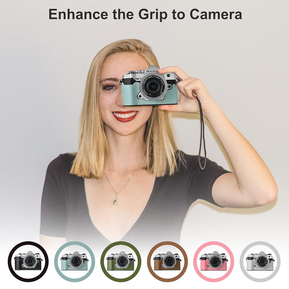 Amazon.com : Rieibi PU Leather Half Case for Olympus OM-5