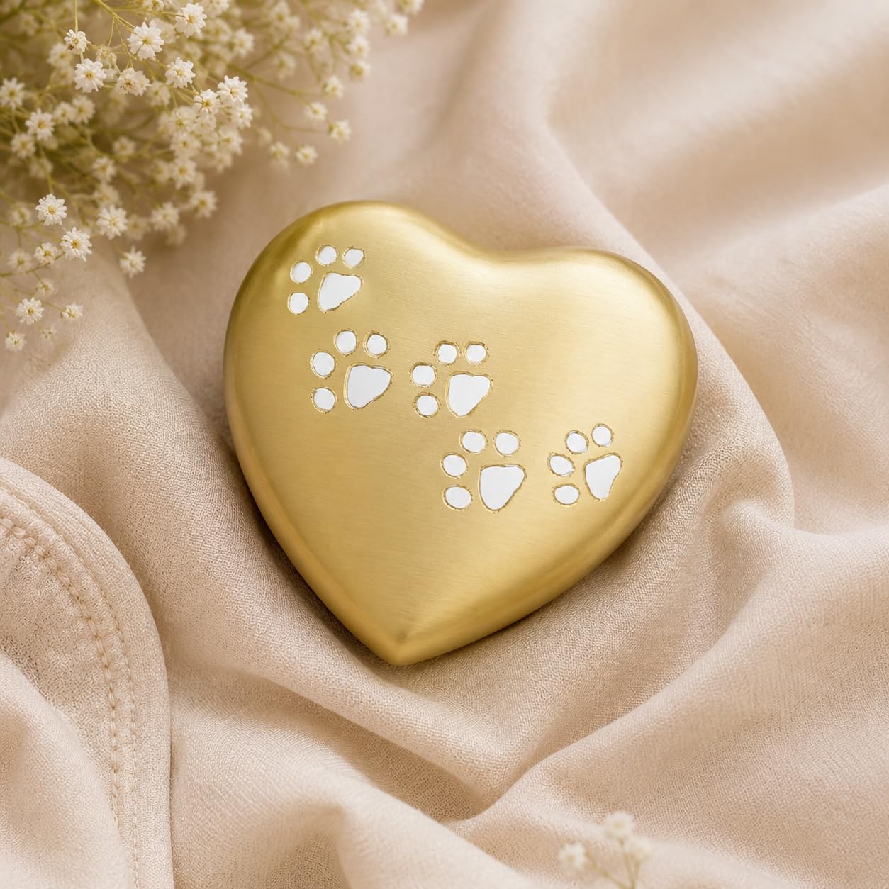 Heart Keepsake Ashes Pet Dog Cat Memorial URN for Ashes Heart Funeral Cremation 5" (Gold)