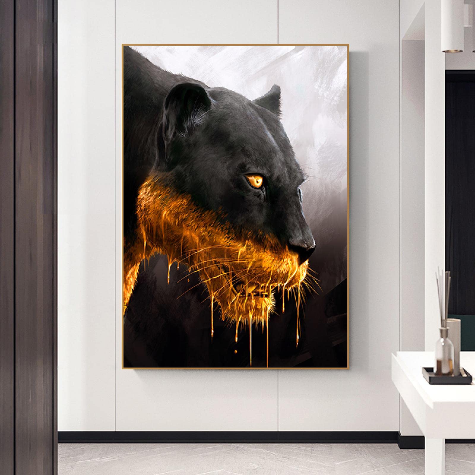 Amazon｜ハンティングブラックゴールデンブラックヒョウキャンバス絵画
