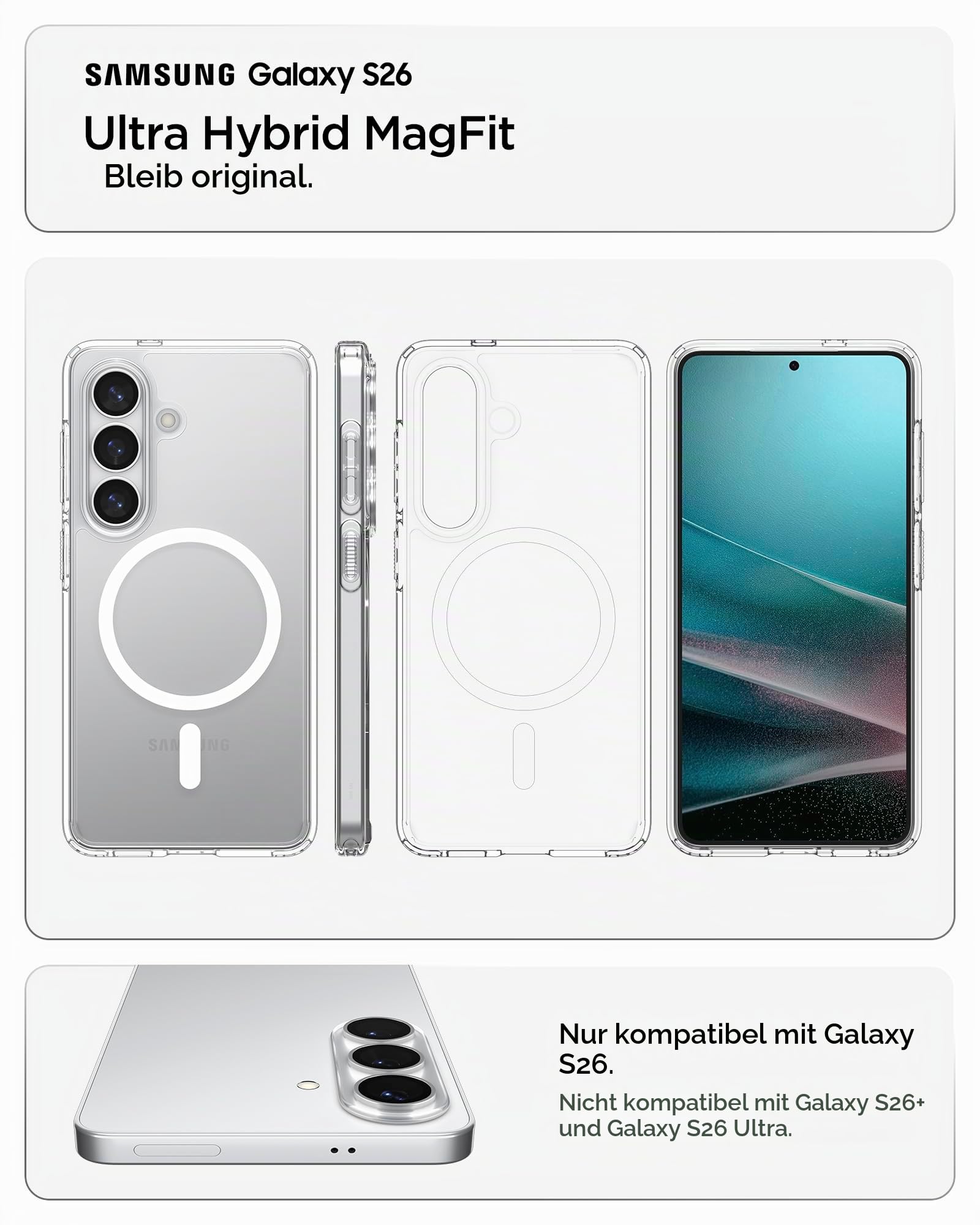 Spigen Ultra Hybrid MagFit Bundle - MagSafe Durchsichtige Hülle & Displayschutzfolie für Galaxy S26