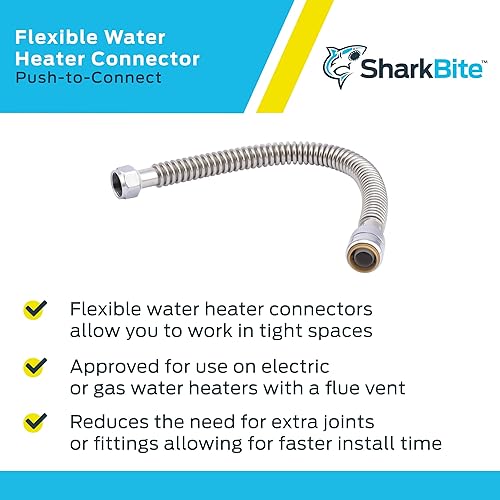 Miniatura 4 de SharkBite Conector de calentador de agua flexible corrugado de acero inoxidable de 34 pulgadas x 34 pulgadas FIP x 34 pulgadas x 18 pulgadas, empuje