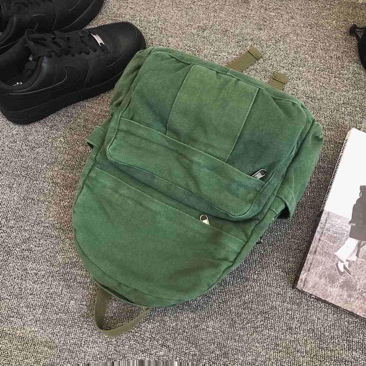 Green Canvas Backpack for Women Retro Aesthetic Rucksack Basic Backpack for High School/College Students Travel Laptop Bag - Image 3