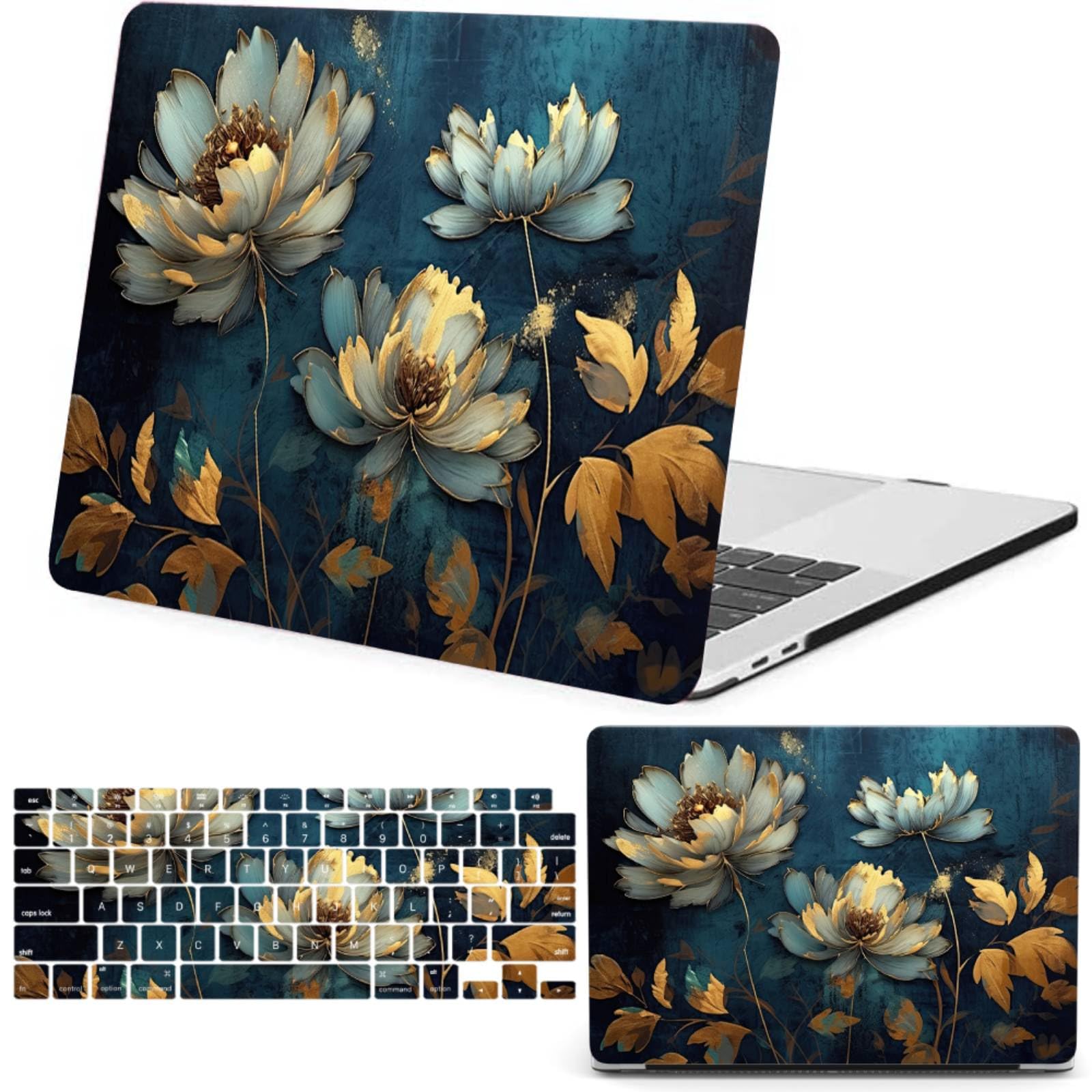 Estuche para Nuevo MacBook Air 15 Pulgadas 2025 2024 2023 Modelo M4 A3241 M3 A3114 M2 A2941 con Pantalla Líquida Retina, Funda in Plastica & Cubierta del Teclado, Flor Pintada al óleo
