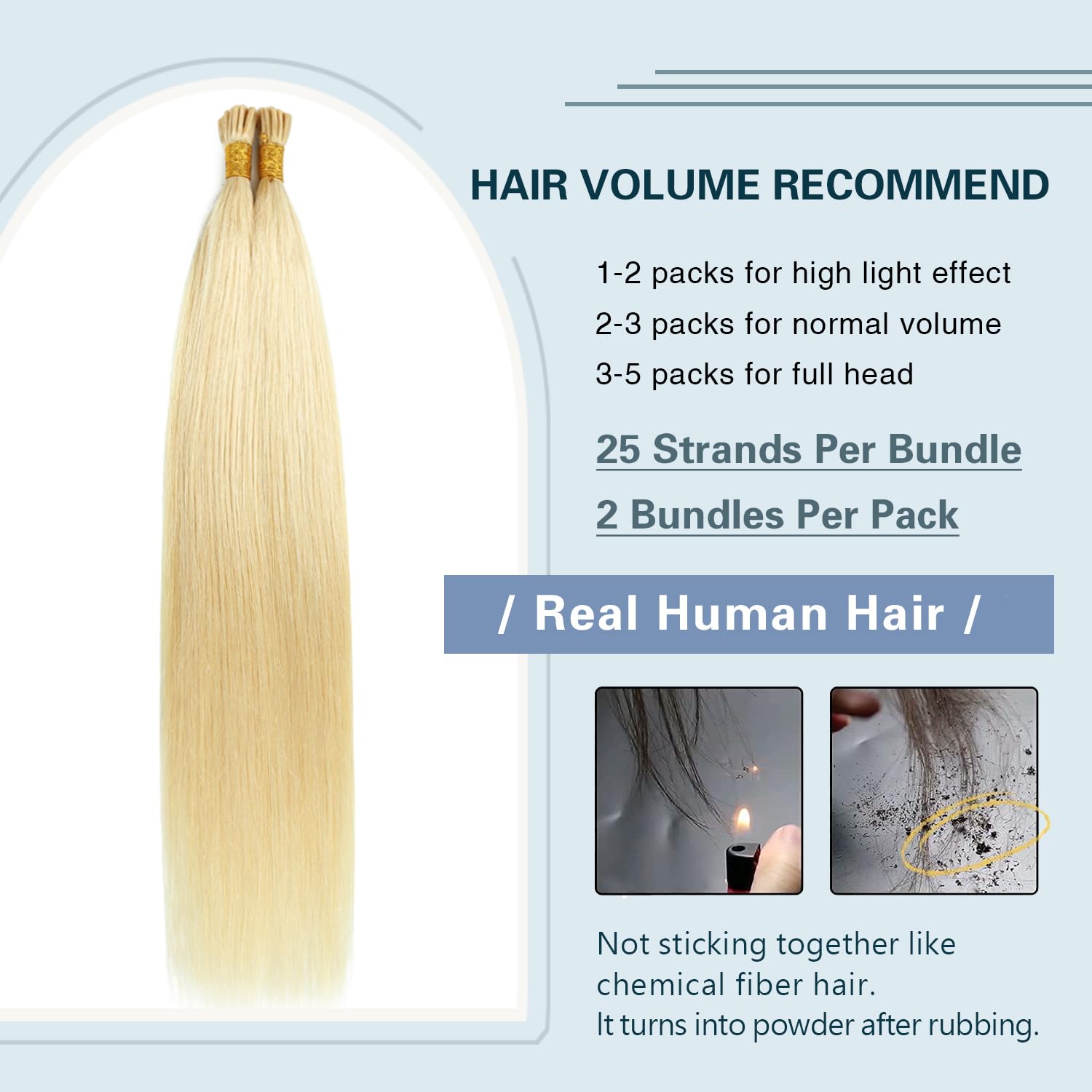 Sunya I Tip Hair Extensions Human Hair Bleach Blonde 40g/50Strands Itip Human Hair Extensions 16 inch #613