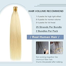 Sunya I Tip Hair Extensions Human Hair 50 Grams 50 Strands/Package Bleach Blonde Pre Bonded Keratin Hair Extensions Fusion 22 inches Remy Straight Stick Tip Real Human Hair 613