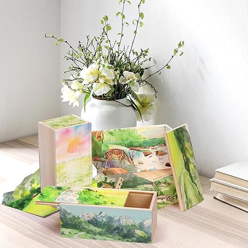 Miniatura 7 de yarlung Paquete de 4 cajas de almacenamiento de madera sin terminar con tapa deslizante, estuche de recuerdo vintage, caja de regalo pequeña para