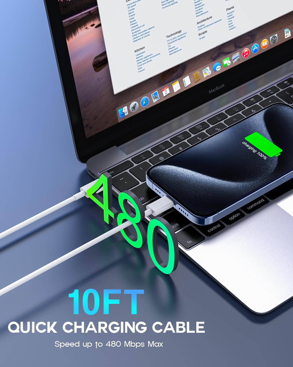 Cavo USB C a USB C, 240 W, confezione da 2 cavi da C a C da 3 m, ricarica rapida per MacBook Pro/MacBook Air, iPad Pro/iPad Air, iPhone 16 15 Pro Max Plus, Samsung Galaxy, compatibile 140W/100W/65W
