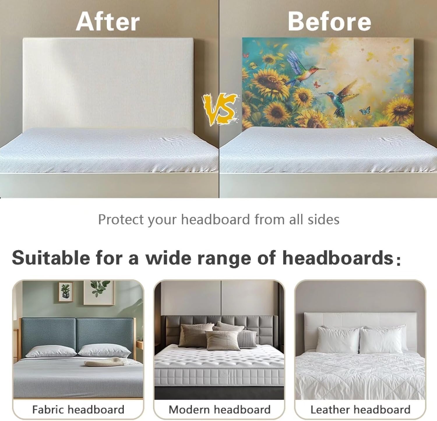 Hummingbird Sunflower Stretch Headboard Covers for Queen,King Size Bed Headboard Slipcover,Headboard Cover Full,Easy to Install Headboard Decoration