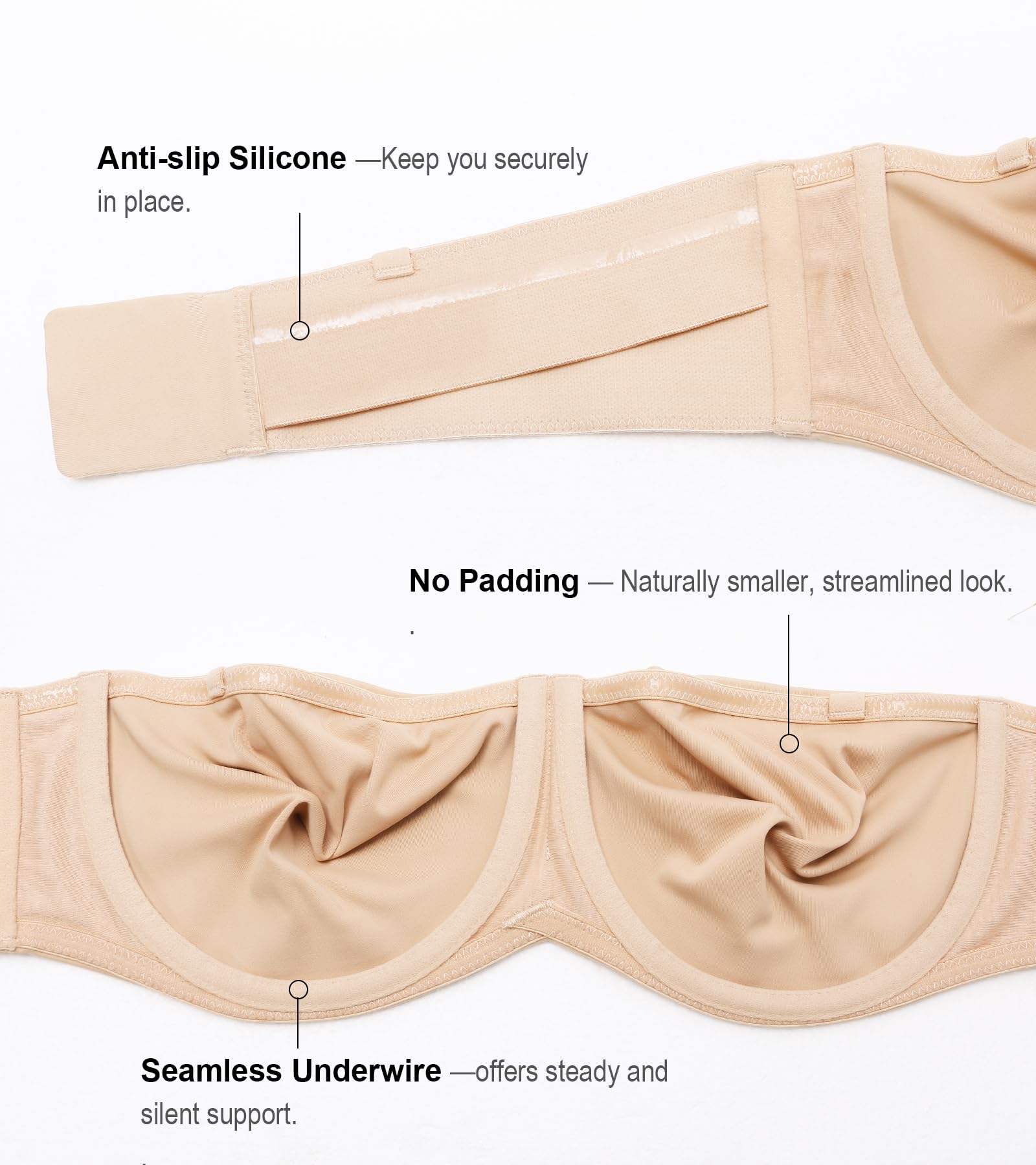 Lemorosy Soutien-Gorge Bandeau Non rembourré sans Bretelles Taille Plus T-Shirt pour Femme